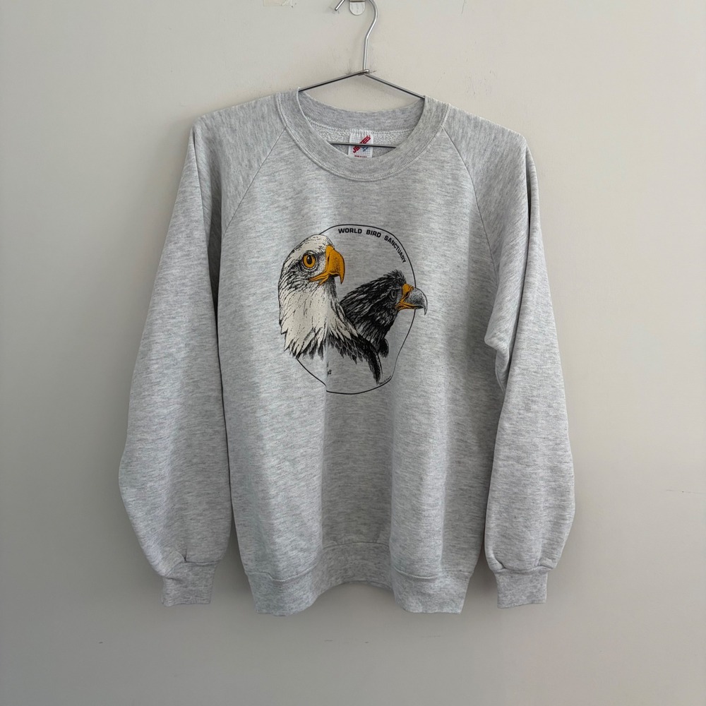 Vintage Jerzees World Bird Sanctuary Bald Eagle Sweatshirt XL Grey USA Made
